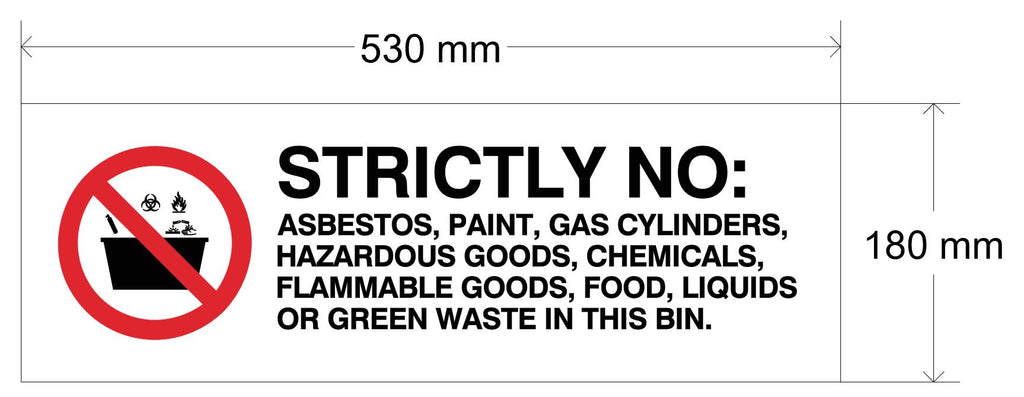 No Asbestos, No Liquids etc Skip Bin Sticker